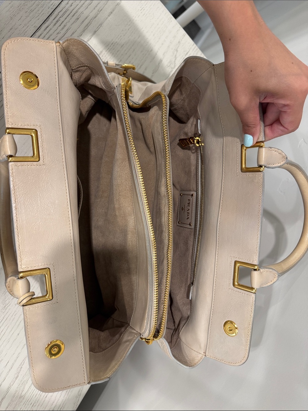 PRADA Nude Leather Top-Handle Satchel with Gold Hardware - Picture 11 of 16